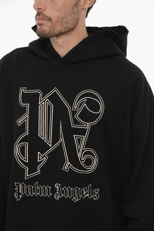 Felpa Hoodie in Cotone Garzato con Logo Ricamato