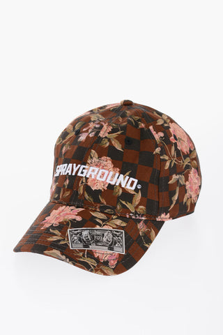 Checked Cap with Floral Details