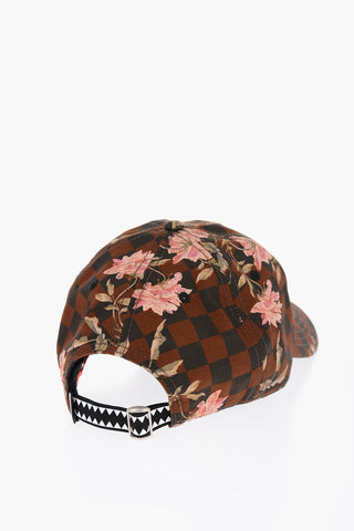 Checked Cap with Floral Details