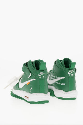 OFF-WHITE Leather  AIR FORCE 1MID High Top Sneakers with Air Bubble Sole