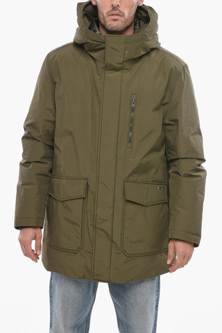 Solid Color CLEVELAND Down Jacket with Hood and Hidden Closure
