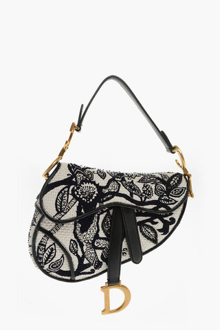 Floral-Motif Leather Mini Saddle Bag