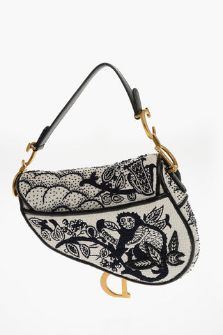 Floral-Motif Leather Mini Saddle Bag