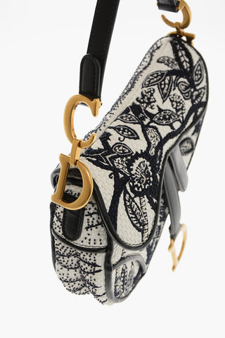 Floral-Motif Leather Mini Saddle Bag