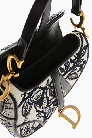 Floral-Motif Leather Mini Saddle Bag