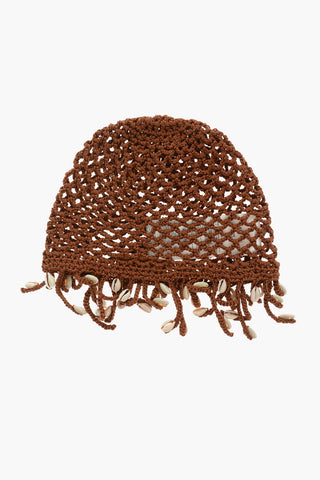 Crochet Bonnet Cap with Seashells Embellishment