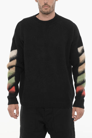 Brushed Wool Crew-neck Sweater with Contrasting Logo