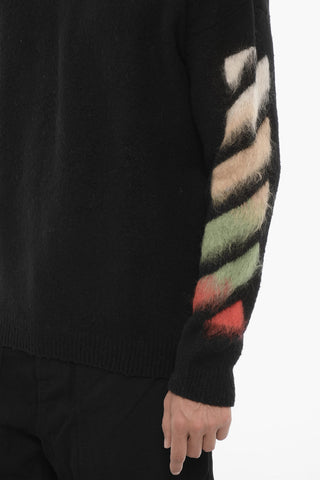 Brushed Wool Crew-neck Sweater with Contrasting Logo