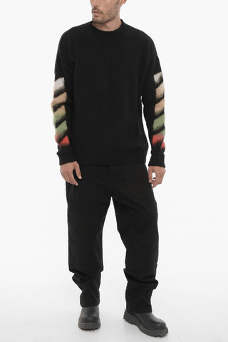 Brushed Wool Crew-neck Sweater with Contrasting Logo