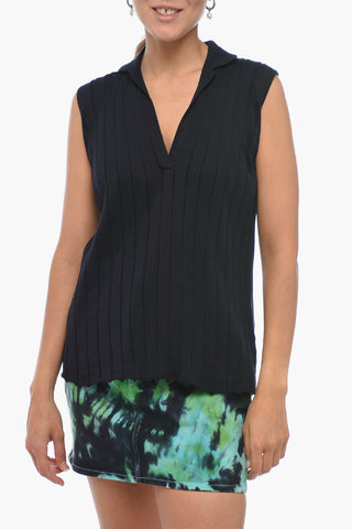 Rbbed Cotton Sleeveless Polo