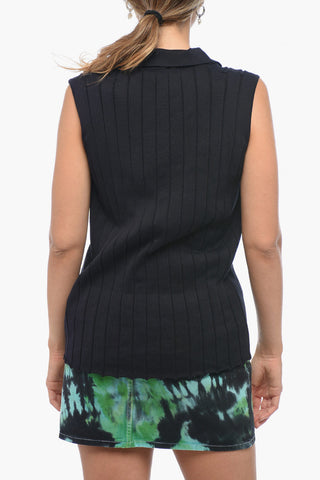 Rbbed Cotton Sleeveless Polo