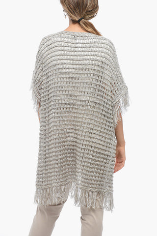 Maglia Crochet a Maniche Corte in Misto Lino con Frange