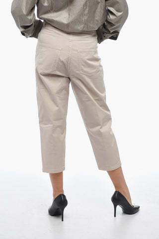 Pantaloni 5 Tasche Cropped Fit in Cotone Stretch