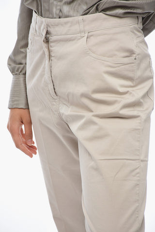 Pantaloni 5 Tasche Cropped Fit in Cotone Stretch