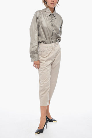 Pantaloni 5 Tasche Cropped Fit in Cotone Stretch