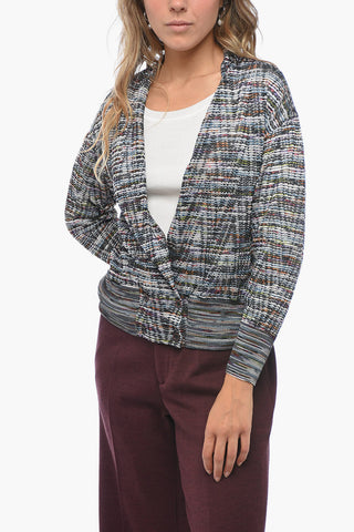 Stretch Fabric Cardigan with Double-breasted Design