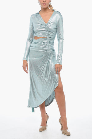 SHINY JER DRAPED MIDI DRESS SILVER NO CO