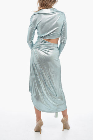 SHINY JER DRAPED MIDI DRESS SILVER NO CO