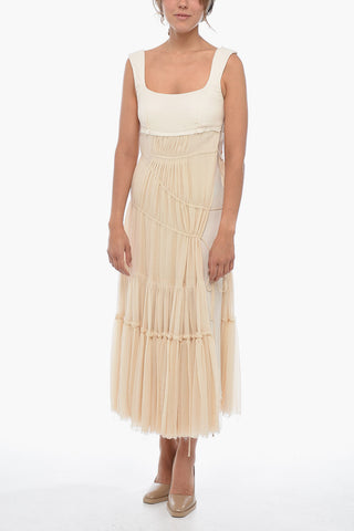 Flounced Maxi Dress with Lace-up Profile