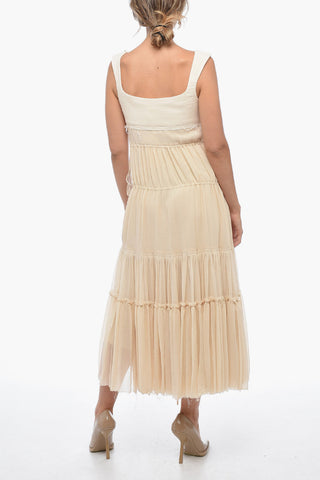 Flounced Maxi Dress with Lace-up Profile