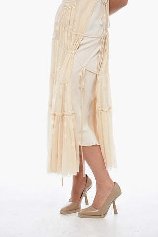Flounced Maxi Dress with Lace-up Profile