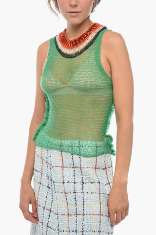 Cashmere Blend Tank Top with Corduroy Detail