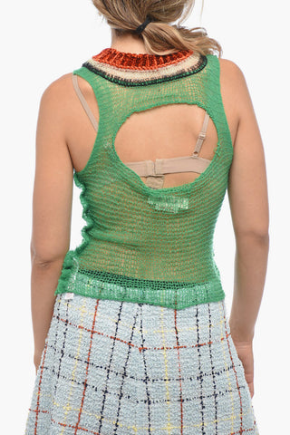 Cashmere Blend Tank Top with Corduroy Detail