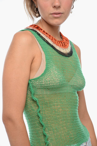 Cashmere Blend Tank Top with Corduroy Detail