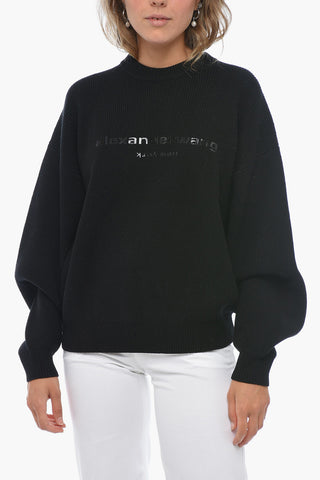 Ribbed Wool Sweater with Ton-sur-ton Logo
