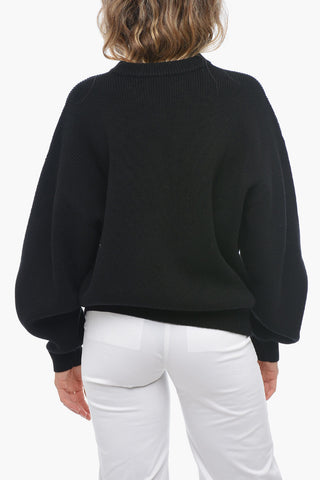 Ribbed Wool Sweater with Ton-sur-ton Logo