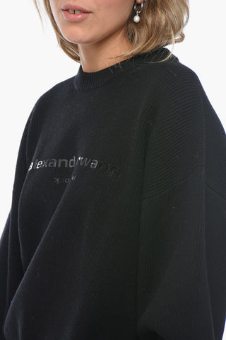 Ribbed Wool Sweater with Ton-sur-ton Logo