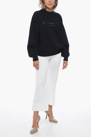 Ribbed Wool Sweater with Ton-sur-ton Logo
