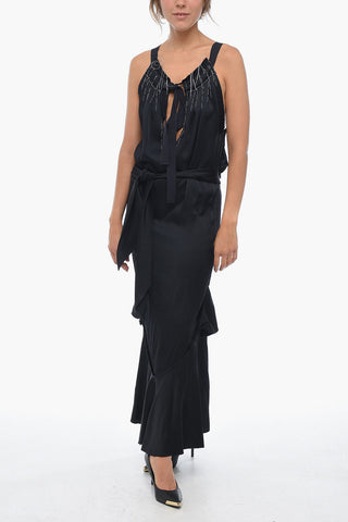 Satin Destructured Dress with Visible Stitchings