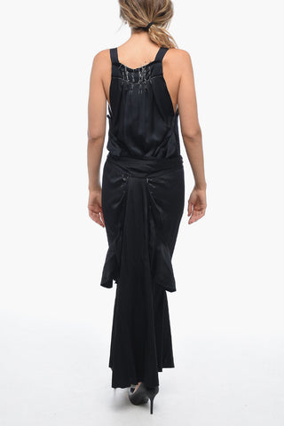 Satin Destructured Dress with Visible Stitchings