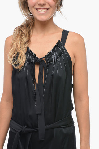 Satin Destructured Dress with Visible Stitchings