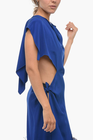 Asymmetric PARIS Silk Dress with Ostrich Feather Hem