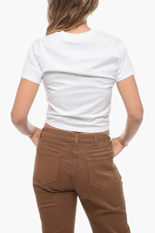 Printed Cropped T-shirt with Gathered Detail