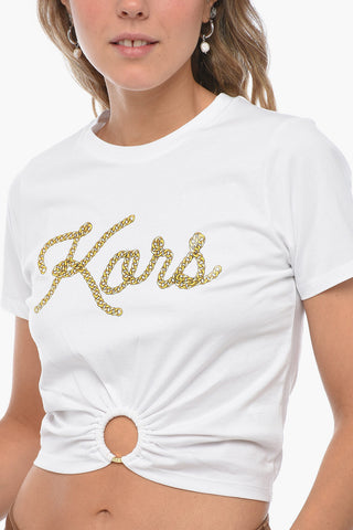 Printed Cropped T-shirt with Gathered Detail