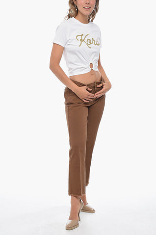 Printed Cropped T-shirt with Gathered Detail