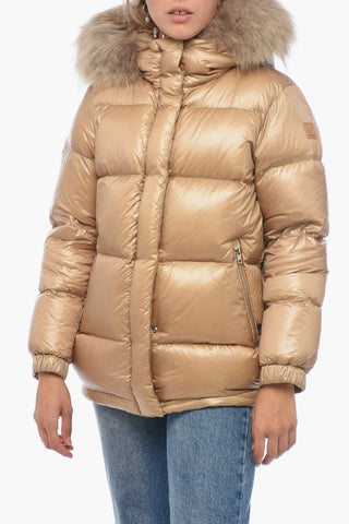 Quilted Down Jacket with Detachable Real Fur Trim