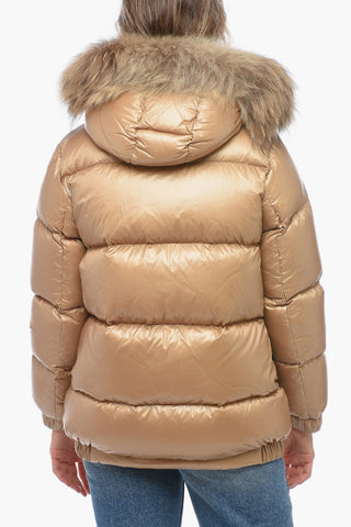 Quilted Down Jacket with Detachable Real Fur Trim