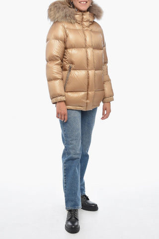 Quilted Down Jacket with Detachable Real Fur Trim
