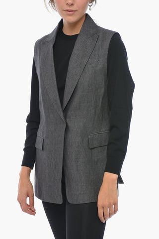 Single-breasted Linen Vest with Peak Lapel