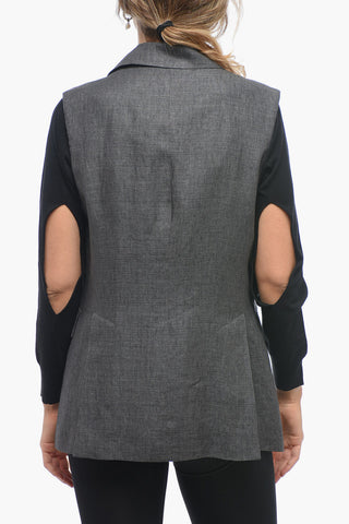 Single-breasted Linen Vest with Peak Lapel