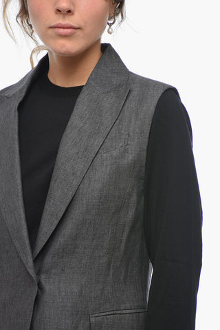 Single-breasted Linen Vest with Peak Lapel