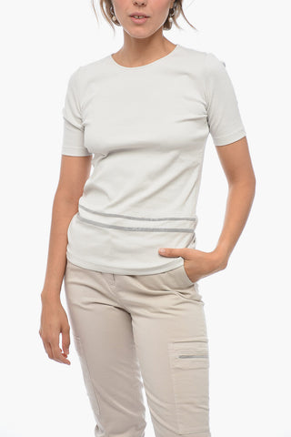 Stretch Cotton T-Shirt with Jeweled Details