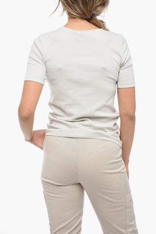 Stretch Cotton T-Shirt with Jeweled Details