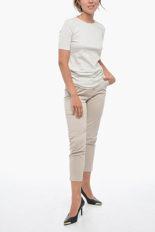 Stretch Cotton T-Shirt with Jeweled Details