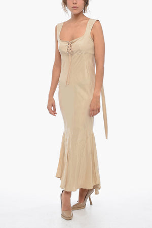 실크 미디 드레스 CORA 레이스업 디테일