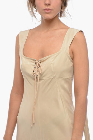 실크 미디 드레스 CORA 레이스업 디테일